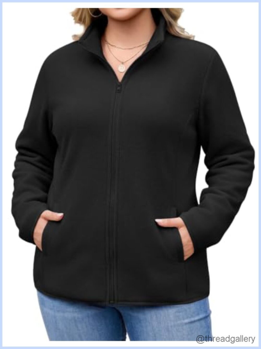 Plus Size Fleece Jacket Full Zip Lightweight Stand Collar Womens
